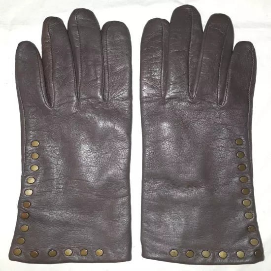 Max Studio lined taupe leather gloves womens size L