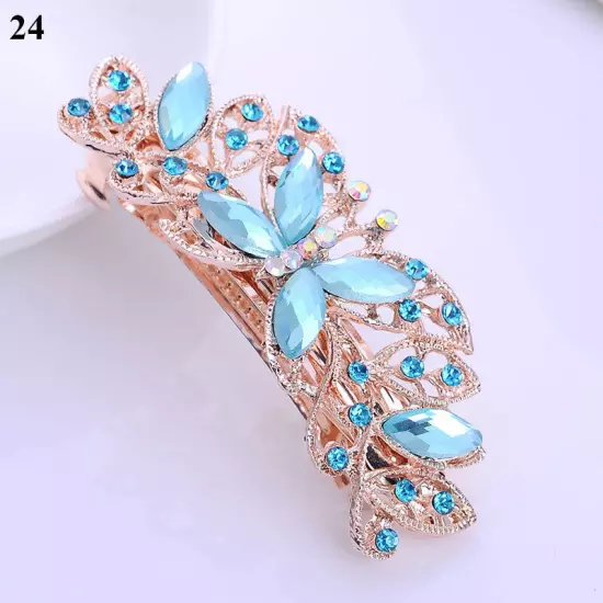 Women's Crystal Rhinestone Flower Hair Barrette Clips Grips Hairpin Jewelry