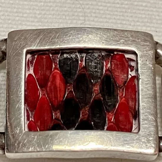 Vintage Versani Sterling Silver Link Men’s Bracelet With Red Snake Skin Inlay