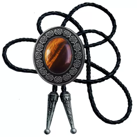 Moranse Bolo Tie with Round Flower And Gem Stone Parterre Style Genuine and C...