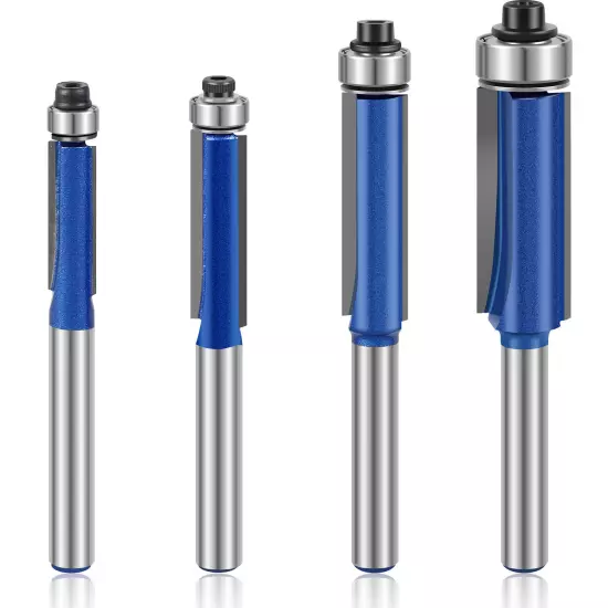 4Pcs 1/4inch Shank Flush Trim Router Bit Set Carbide Top Bearing Wood Cuttingφ