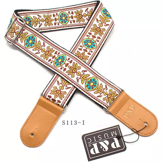 Embroidery Bohemian Cotton Electric Acoustic Guitar Belt Adjustable Soft Strap 