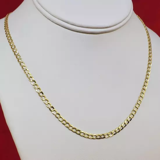 10K Solid Yellow Gold 2mm-7.5mm Curb Cuban Chain Link Necklace Bracelet 7"-30"