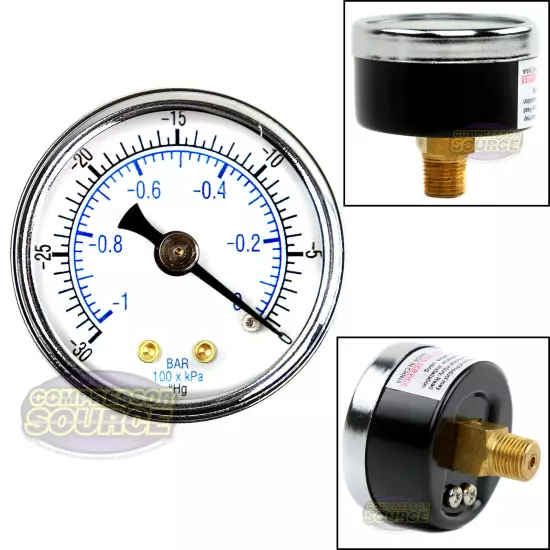 1/8" NPT 1.5" Vacuum Air Pressure Gauge 0 -30 PSI Center Back Mount