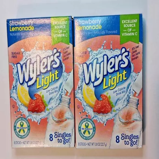 Wyler’s Light Strawberry Lemonade Drink Mix Singles to Go 2 Packs Water Flavor