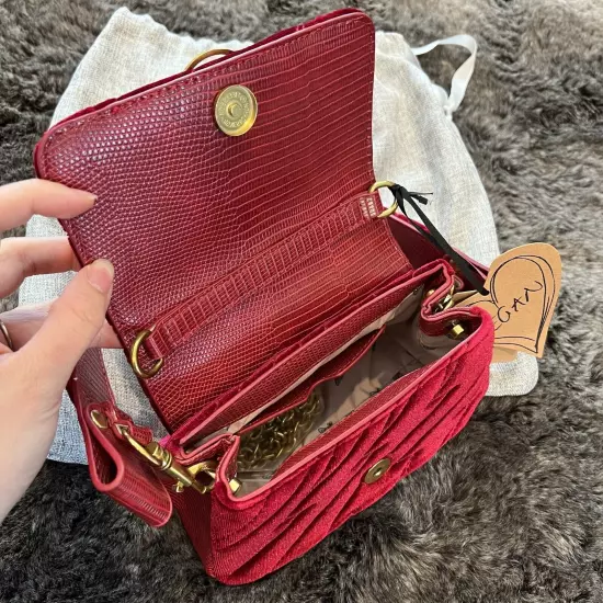 VIVIENNE WESTWOOD Nana Burgundy Velvet Hazel Quilted Clutch Purse Crossbody Bag