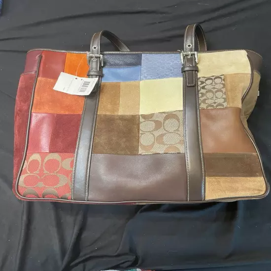 NEW COACH HOLIDAY PATCHWORK SIGNATURE SUEDE GALLERY LG TOTE BAG PURSE & Wristlet