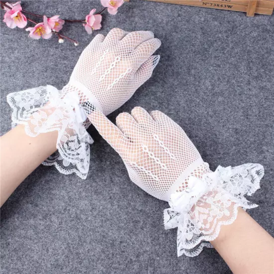 Women Summer UV-Proof Driving Mesh Fishnet Lace Mittens Full Finger Gloves