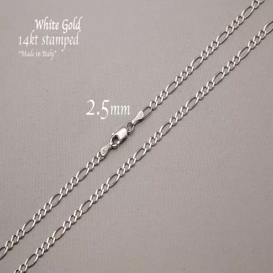 14k Solid White Gold Figaro Link Chain Necklace 2-7mm Men's Women Sz 16"-30"