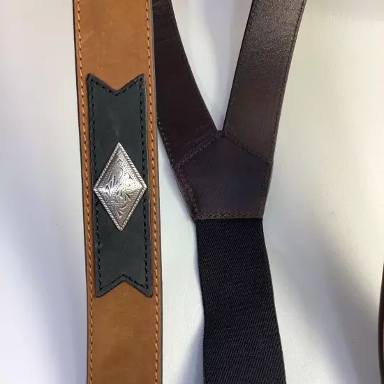 Nocona Western Mens Leather Suspenders Diamond Emblems Black Brown N8512844