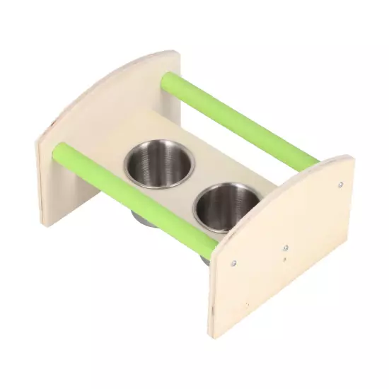  Wood Stand With 2 Stainless Steel Feeding Cup Playstand Training