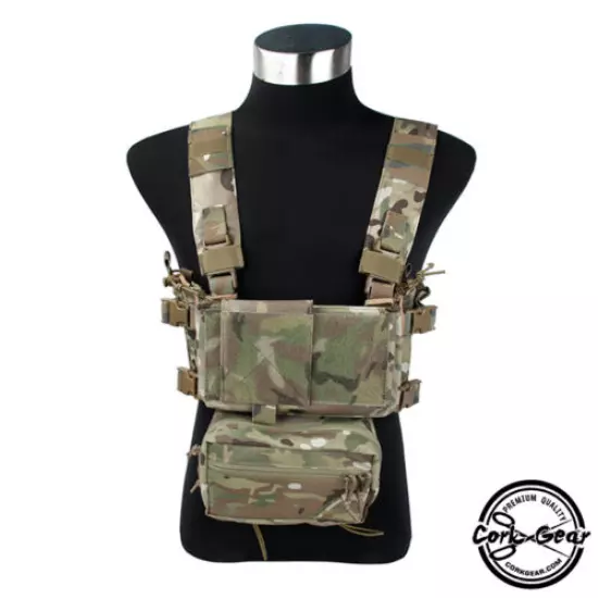 Cork Gear Chest Rig Modular Tactical Vest w/ Mag Pouch Lightweight Military Camo