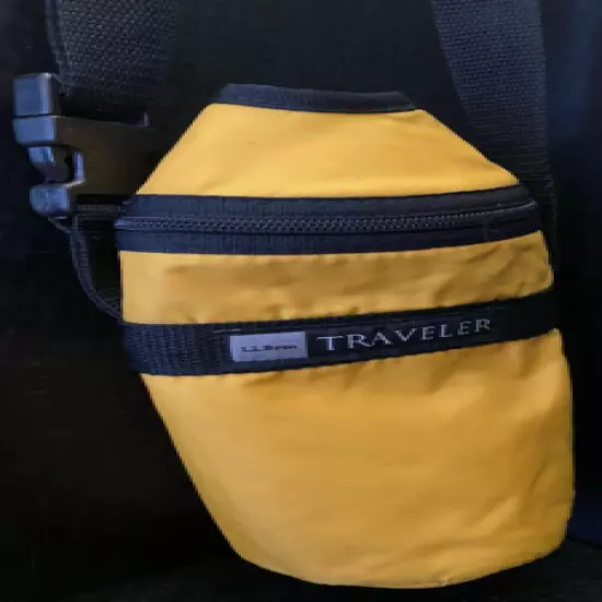 Vintage LL Bean Water Bottle Holder Yellow/Black w/ nylon crossbody strap