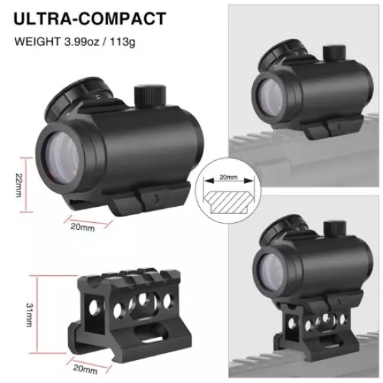 2 MOA Tactical Red Dot Sight Micro Reflex Gun Rifle Sight Scope with Rail Mount