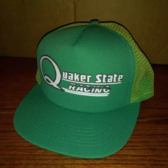 Vintage Quaker State Racing Cap Hat Snapback Trucker Green White Mesh Adjustable