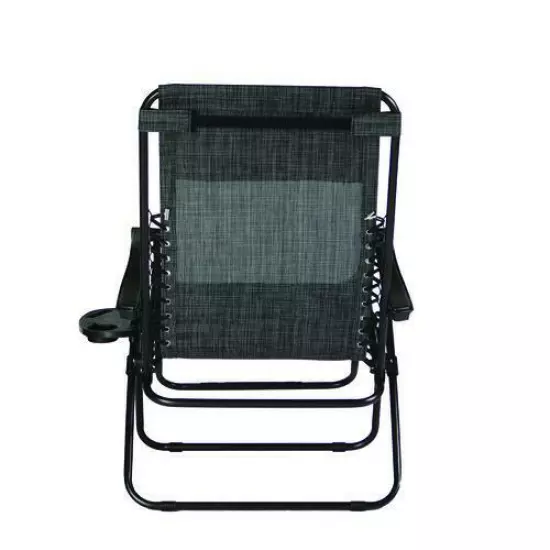 68" Black Outdoor Patio Oversized Zero Gravity Lounger Folding Chair Steel Frame