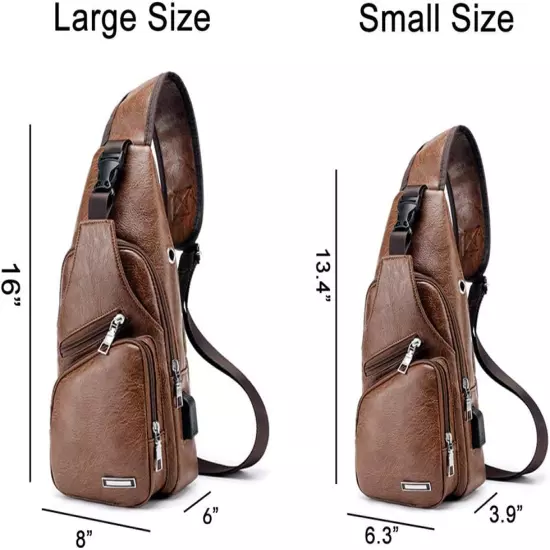 JUMO CYLY Mens Sling Bag, Leather Sling Bag with USB Charging Port Waterproof Ca