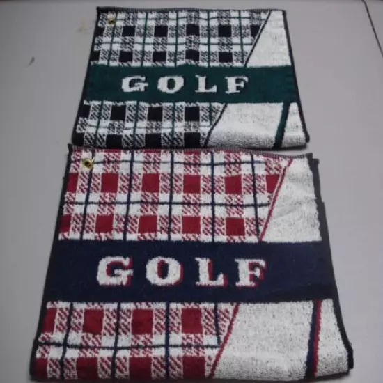 USA Made NWOT 2 Golf Towels w/ Eyelet For Hook 17" x 25" Green/Navy #120Z