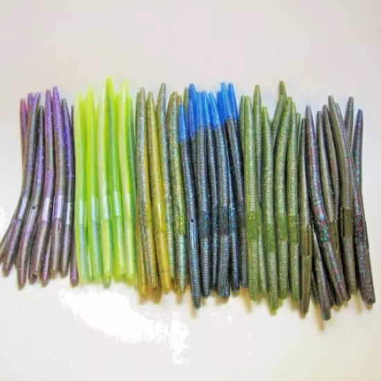 60 pk 5" Senko style Soft Plastic Bass Worms- 6 COLORS/10 EACH- SCENT & SALT-USA