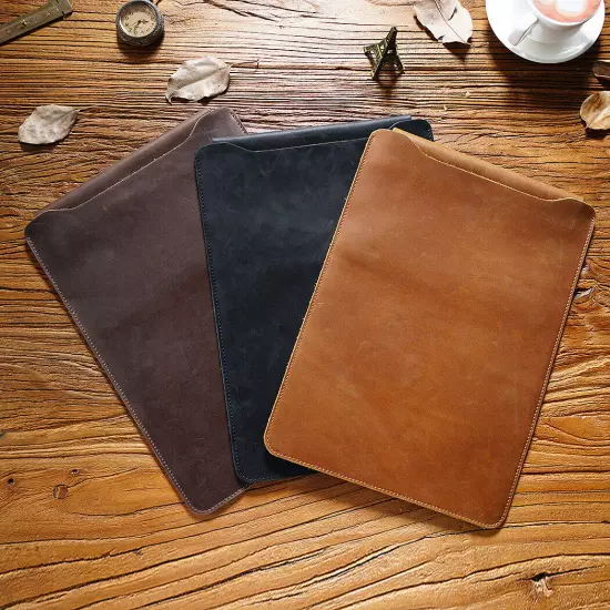 Distressed Leather 12" 13" 14" Laptop Sleeve Case for MacBook Air Pro HP Dell