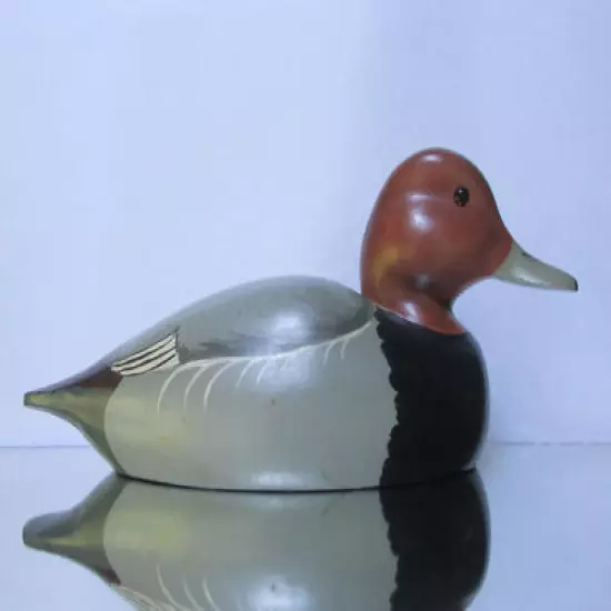 Signed Pat Meyer Red Head Hand Painted Wood Duck Decoy Glass Eyes