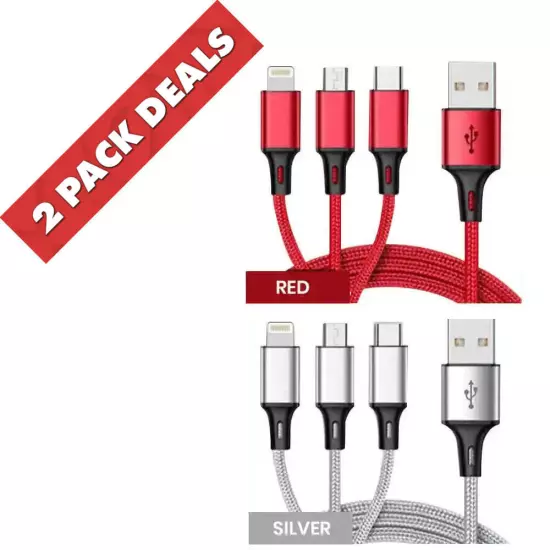 3 in 1 Fast USB Charging Cable Universal Multi Function Cell Phone Charger Cord