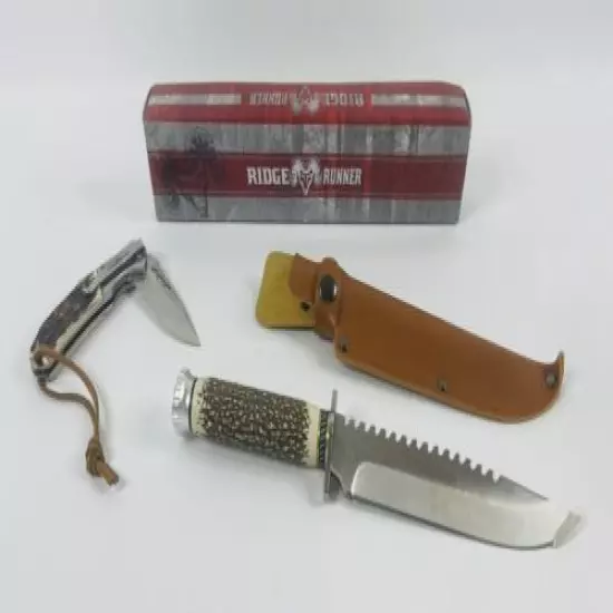 Ridge Runner Stainless Steel Hunting Survival Knife W/ Sheath & Pocket Knife