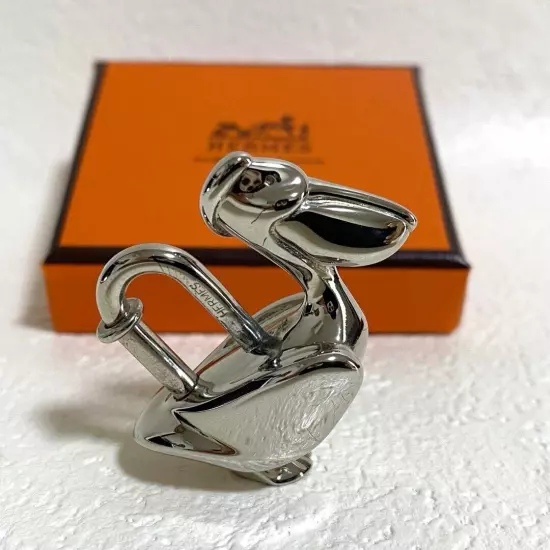 HERMES Pelican Motif 1992 Limited Cadena Padlock Silver Bag Charm w/ box