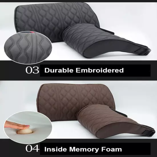 Memory Foam Car Neck Pillow PU Leather Auto Seat Lumbar Support Headrest Cushion