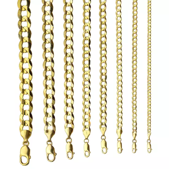 14k Solid Yellow Gold Cuban Link 3.5mm-12mm Chain Necklace Bracelet 7"-30"