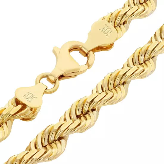 10K Yellow Gold 2mm-10mm Diamond Cut Rope Chain Bracelet Men Women 7" 7.5" 8" 9"