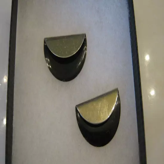 Very Pretty Black Pierced Earrings with a Foldover Piece of Silver