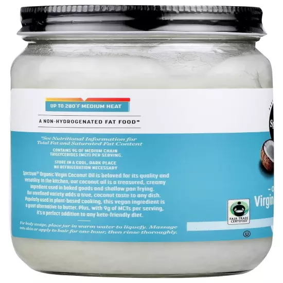 Fair Trade Organic Virgin Coconut Oil - 14 Fl Oz Unrefined Cooking Essential