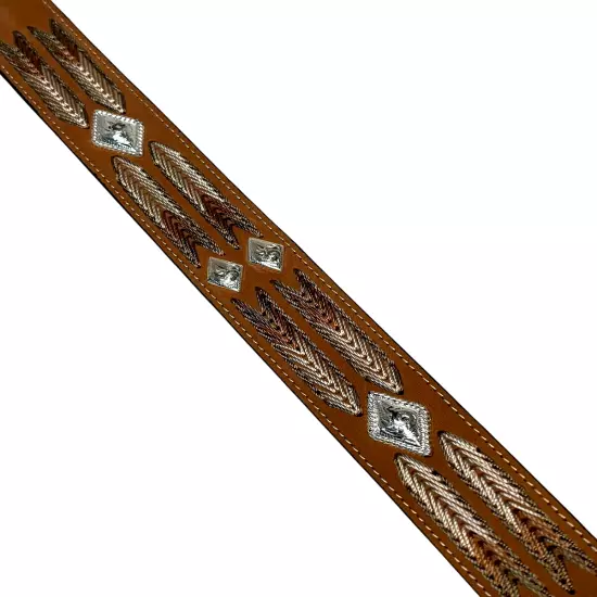 NACONA Womens Sz S Leather Belt with Arrow Lace and Diamond Concho Details