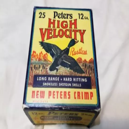 Vintage Empty Peters High Velocity 12 ga Shotgun Shell Box w/ Flying Duck