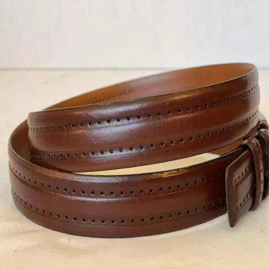 Johnston & Murphy Leather Belt Aniline Kipskin Shoulders Handcrafted Sz 40 Brown