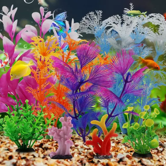 Fish Tank Decorations Plants with Resin Coral, 8 pcs Aquarium Decorations Sma...