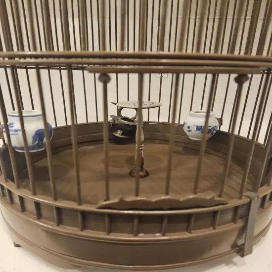 Expanding Vintage Birdcage Round Teak Wooden Bird Cage Three Tiers