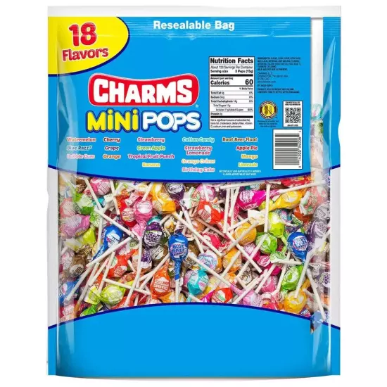 Charms Mini Pops Assorted 18 Flavors - Peanut Free - Gluten Free, 400-count