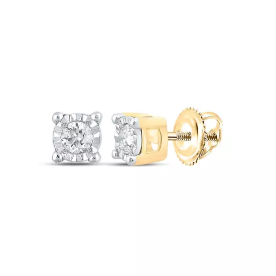 14K Yellow Gold Mens Round Diamond Stud Earrings 1/5 Cttw