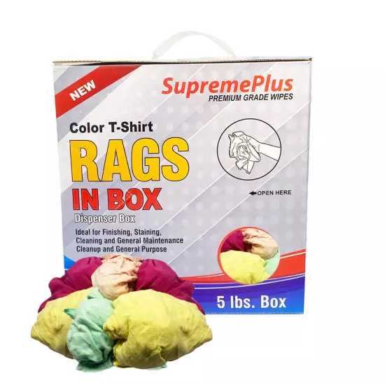 New Color Knit T-Shirt Rags for Multipurpose Cleaning - 5 lbs. Compressed Box