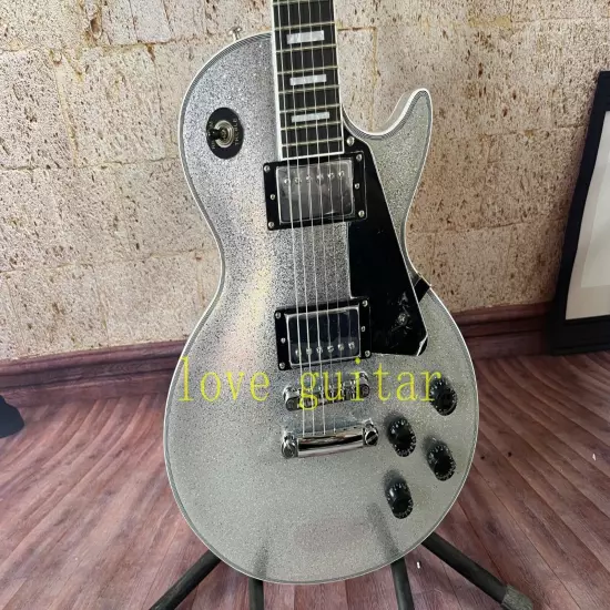 LP Custom electric guitar Silver Sparkle Metal Flake Mahogany body 6 string