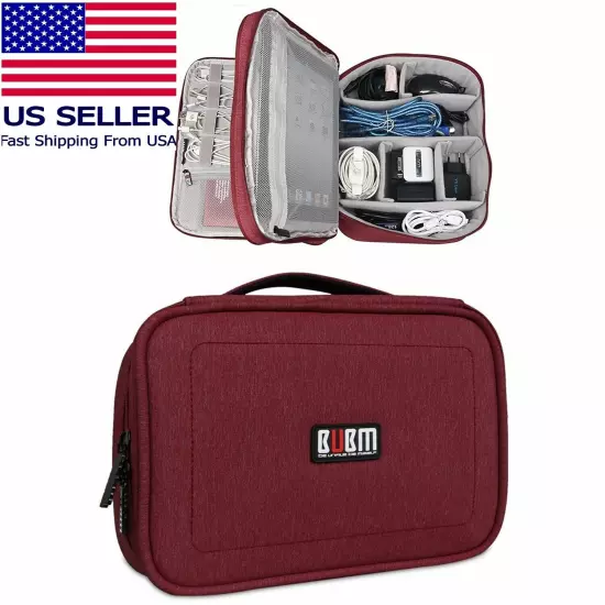 BUBM Portable Electronics Organizer, Double Layered Carry Case Red 10" for Ipad 