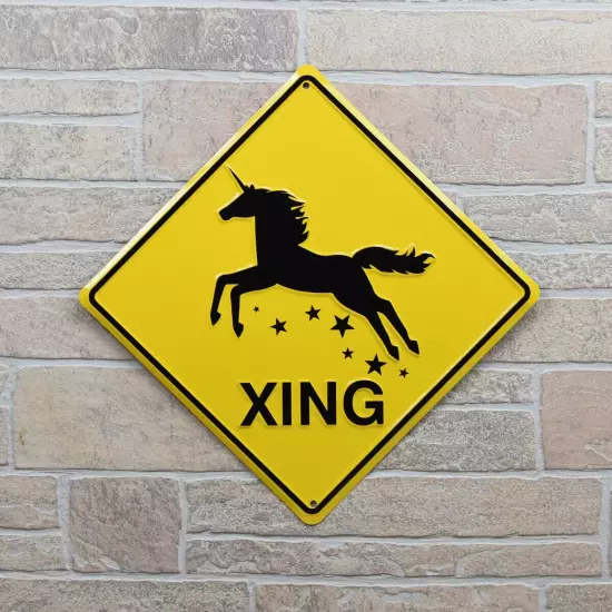 Unicorn Crossing Stars Funny Street Sign Girls Kids Bedroom Home Wall Art Decor