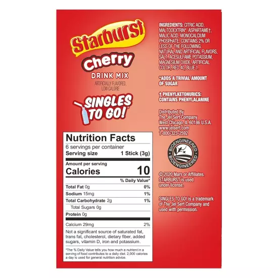 Starburst CHERRY Singles To Go Drink Mix 6 BOXES (36 Packets) NEW Free Shipping