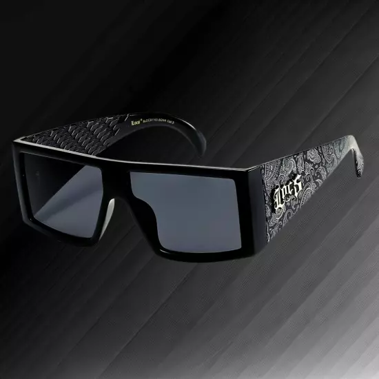 Mens Locs Rectangular Lowrider Biker Flat Top Large Frame Bandana Sunglasses