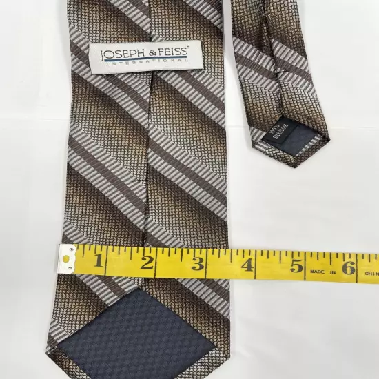 Joseph & Feiss Brown Silver Striped Regimental Repp Silk Tie 3.8" x 59"