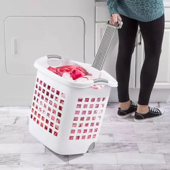 12168006 2 Bushel 71L Ultra Laundry Basket, White W/Titanium Handles, 6 Pack & 1