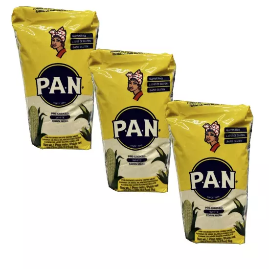 3 Packs PAN Pre Cooked White Corn Meal - 35.27 oz 2.2 Lb P.A.N Gluten Free