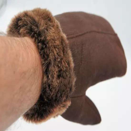 REAL GENUINE 100% SHEEPSKIN SHEARLING LEATHER MITTENS UNISEX WHISKEY BROWN S-2XL